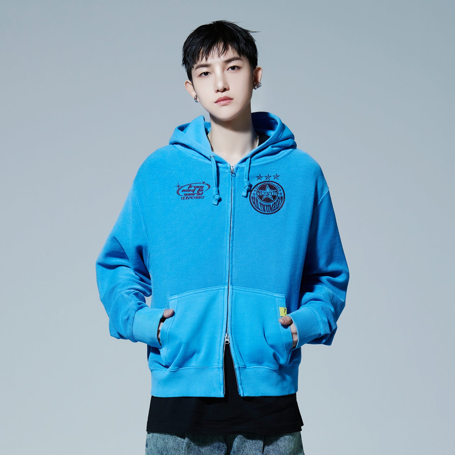 HOLYNUMBER7 X DKZ BLUE HOODED ZIP-UP