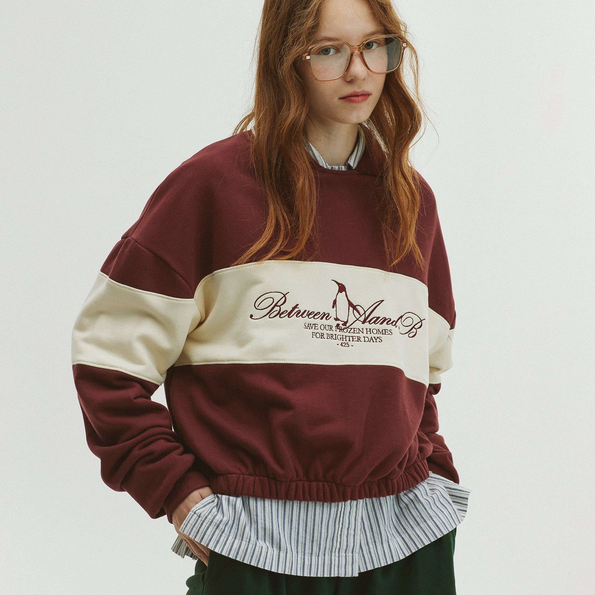 COLOR BLOCK COLLAR SWEATSHIRT_BURGUNDY