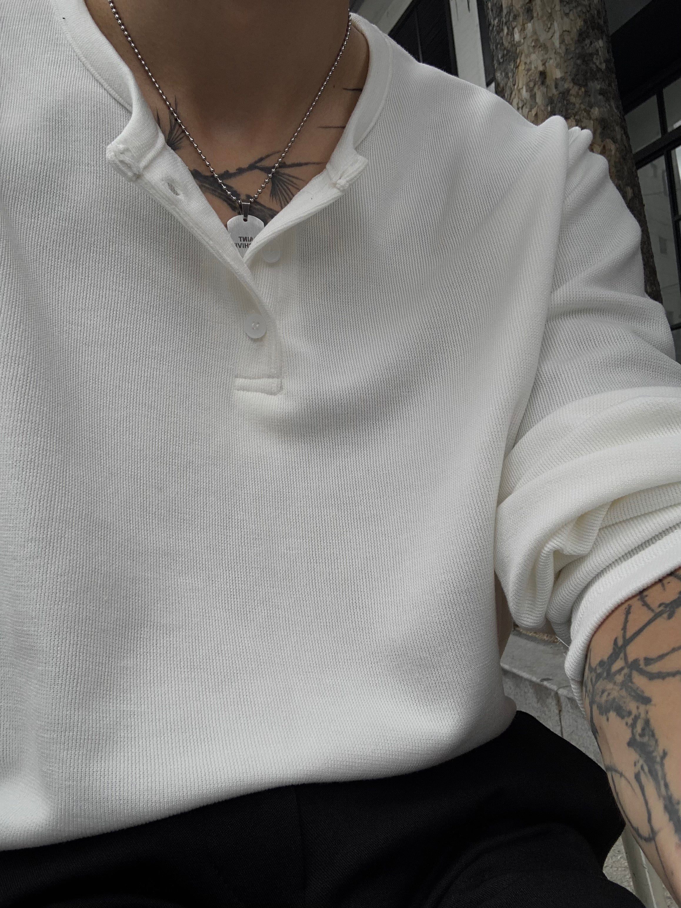 Long Sleeve Henly Neck T (white)