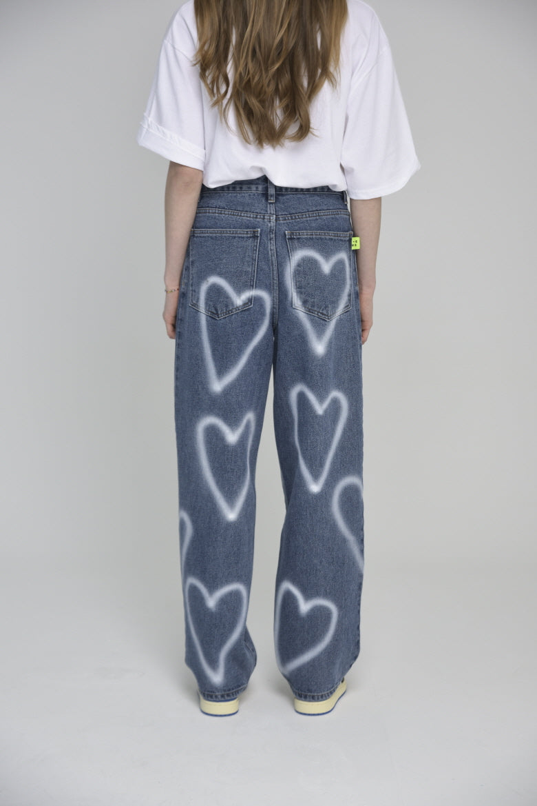 [unisex] heart denim pants (blue)