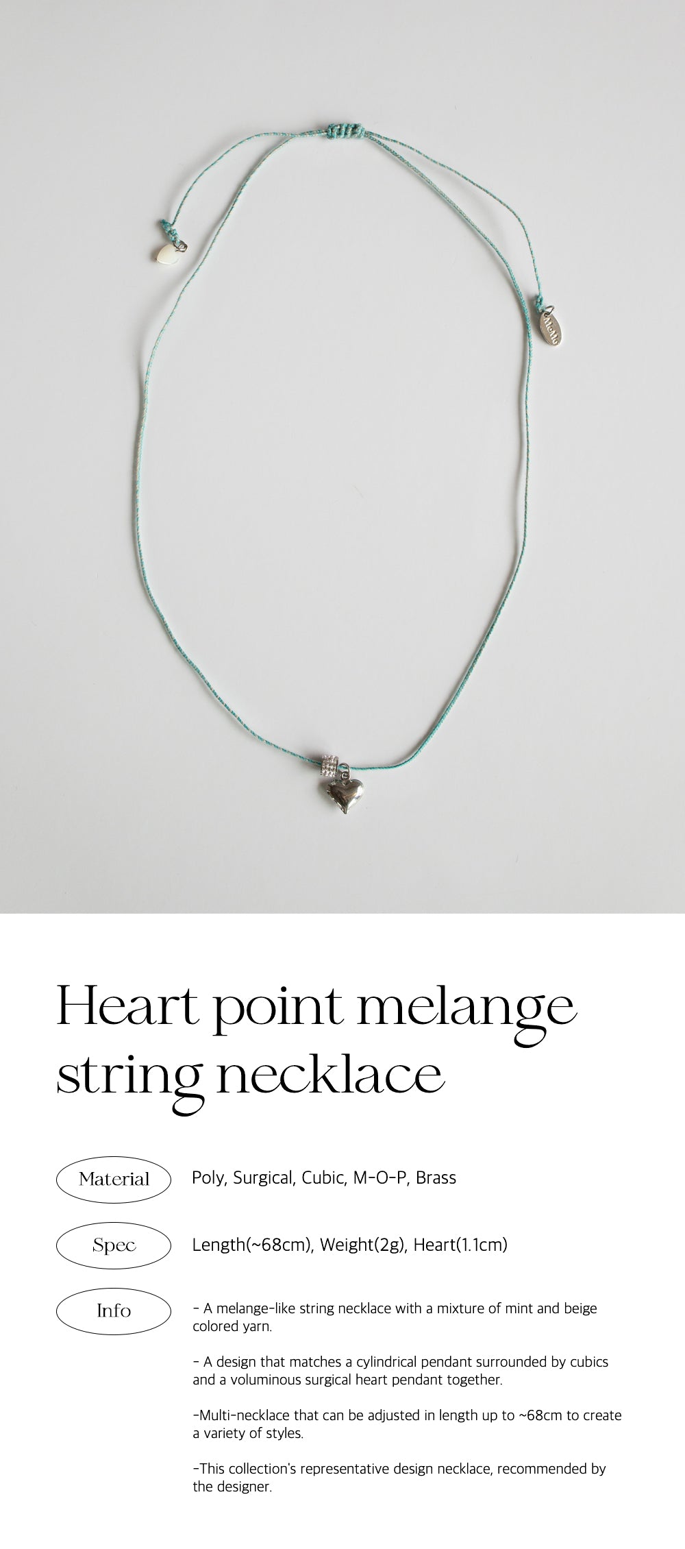 Heart point melange string necklace