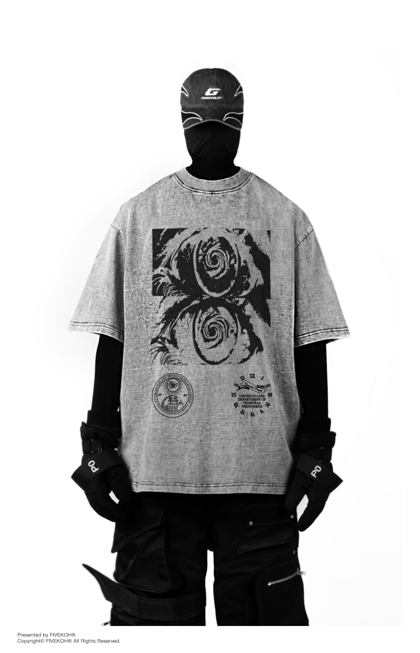 heavy washed distressed concept printed loose T-shirt