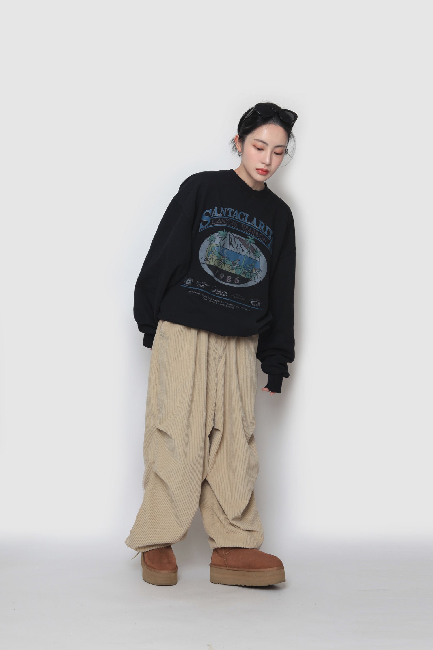 Corduroy Knitted Tuck String Pants