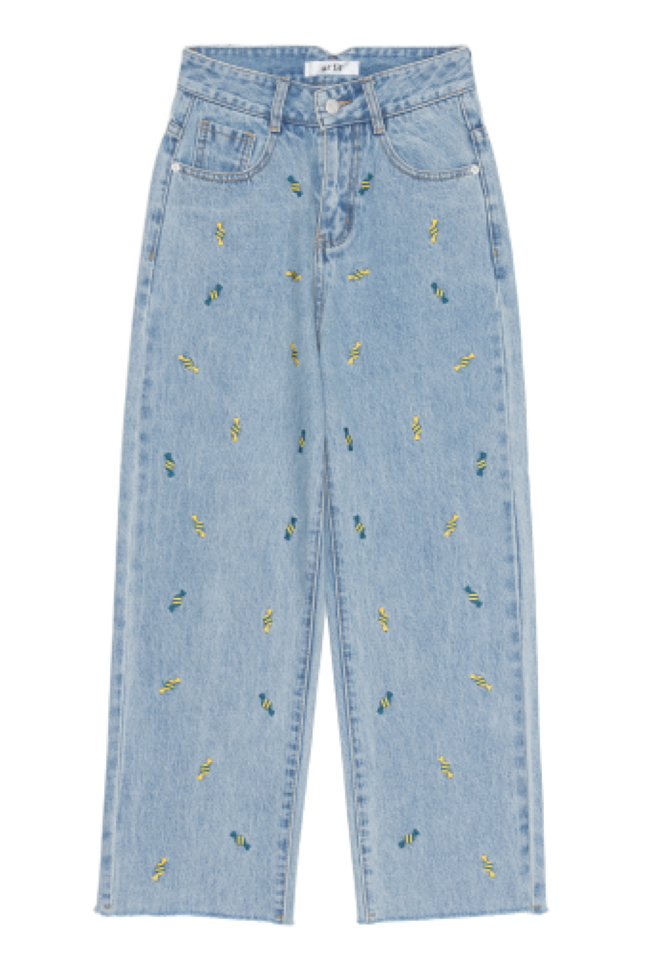 WIDE FIT CANDY EMBROIDERY DENIM PANTS