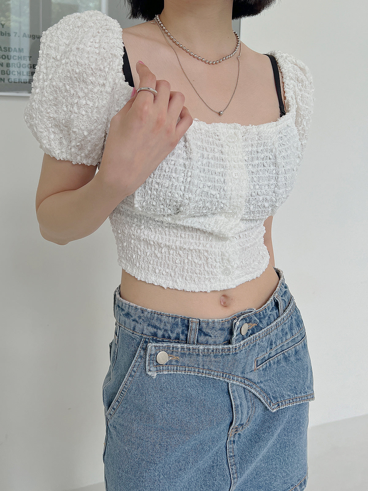 Popcorn Off Shoulder Blouse (4color)