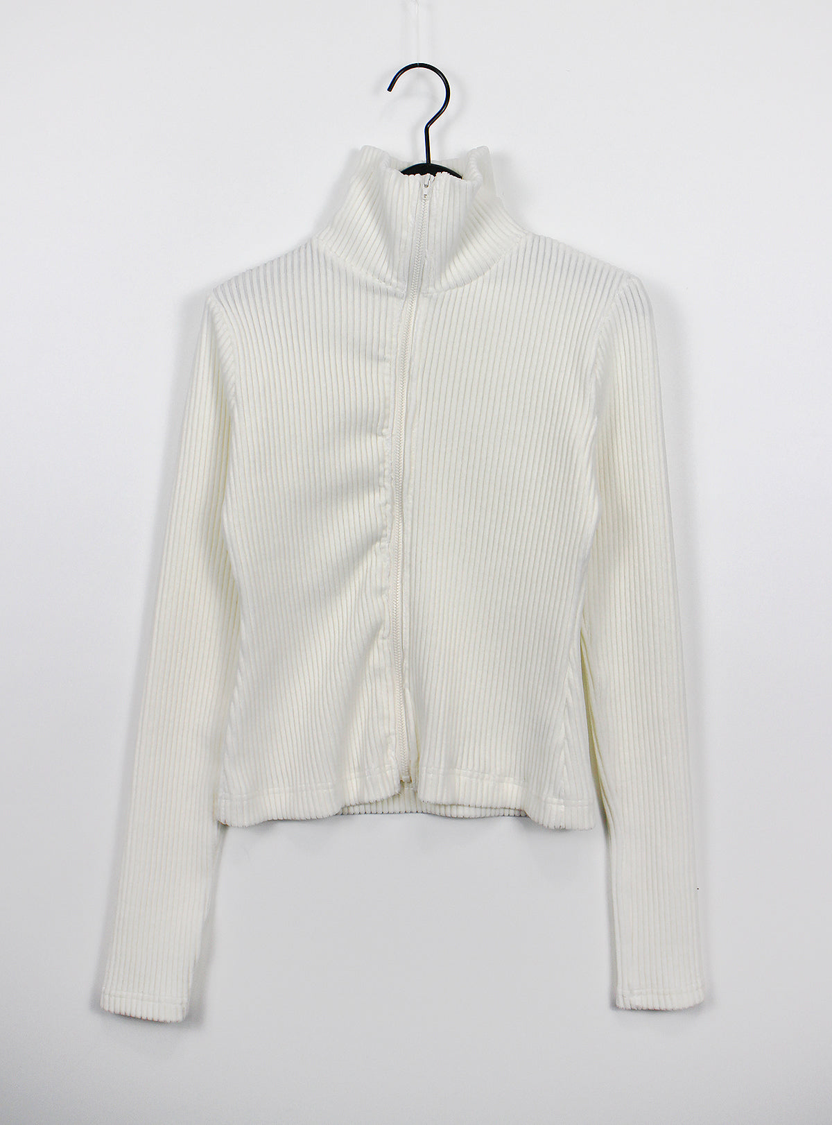 Velvet Ribbed Zip Up [ Ivory ]