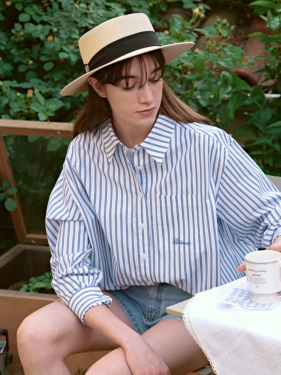 ROLAROLA X VB LOGO STRIPE SHIRTS WH+BL