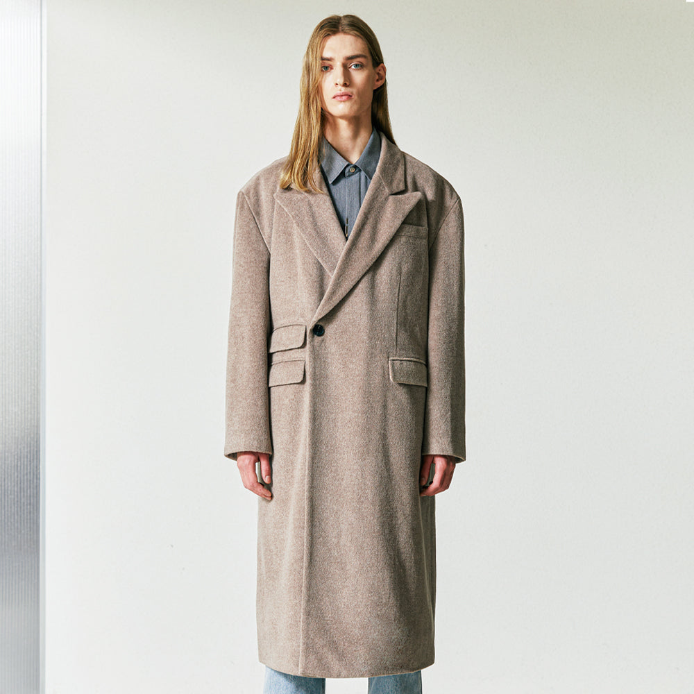 WOOL BLENDED MAXIMAL DOUBLE BUTTON COAT GREY