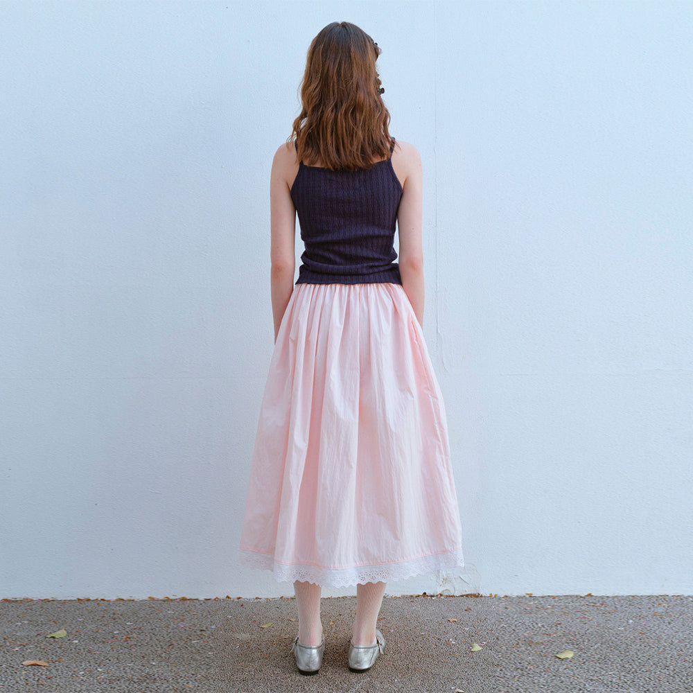  LACE HEM FULL SKIRT, PEACH