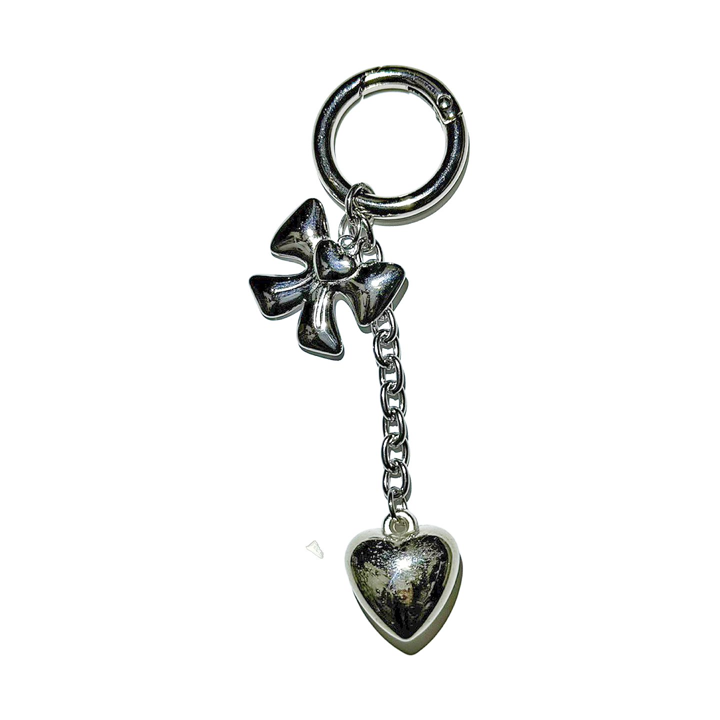 Silver ribbon heart drop keychain