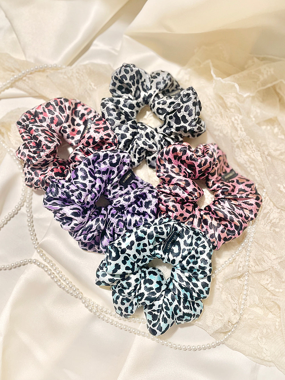 Leopard Printing Satin Hair Scrunchie (5color)