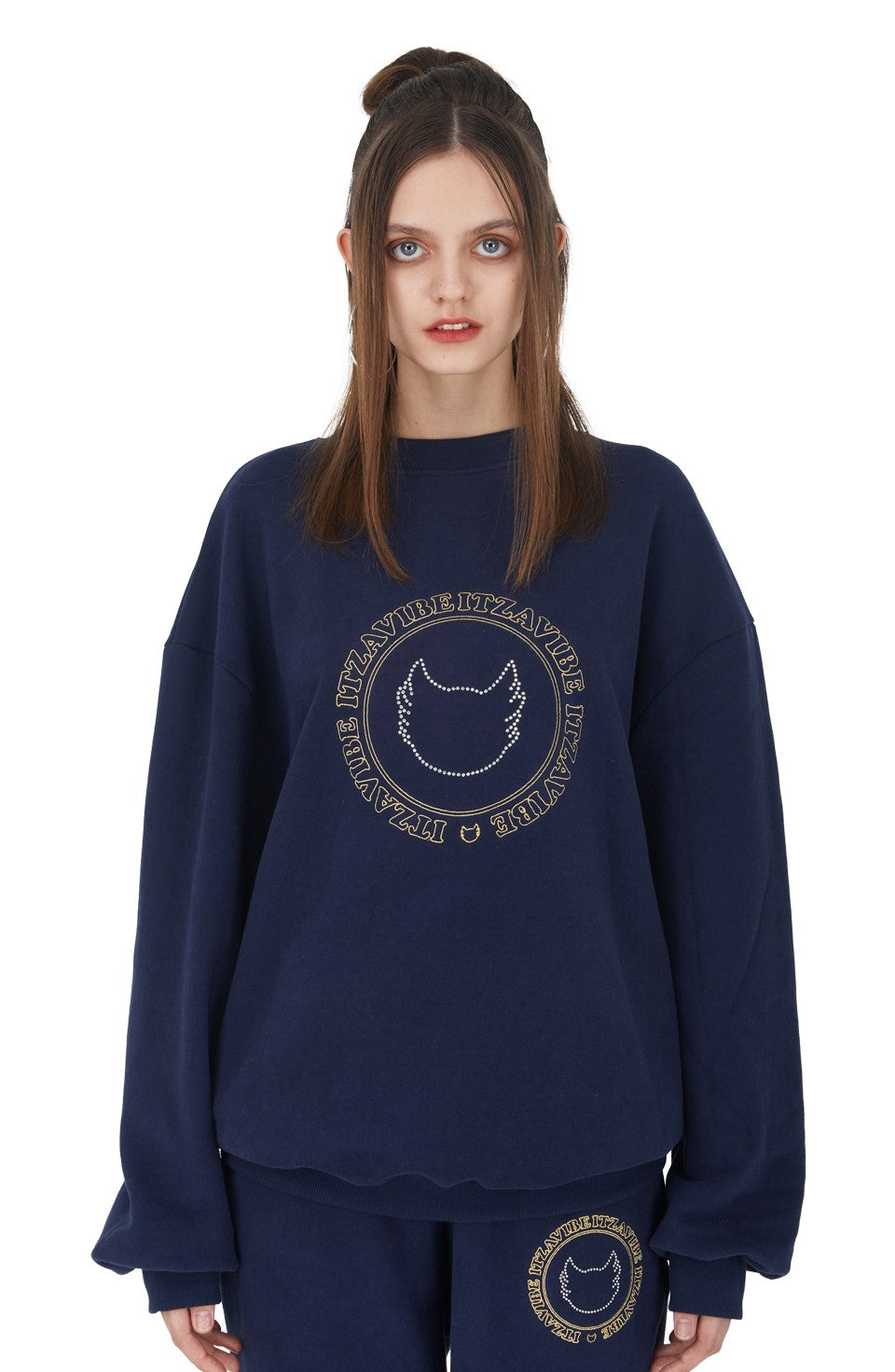 [ISS003-7] CIRCLE GLITTER LOGO SWEATSHIRTS NAVY