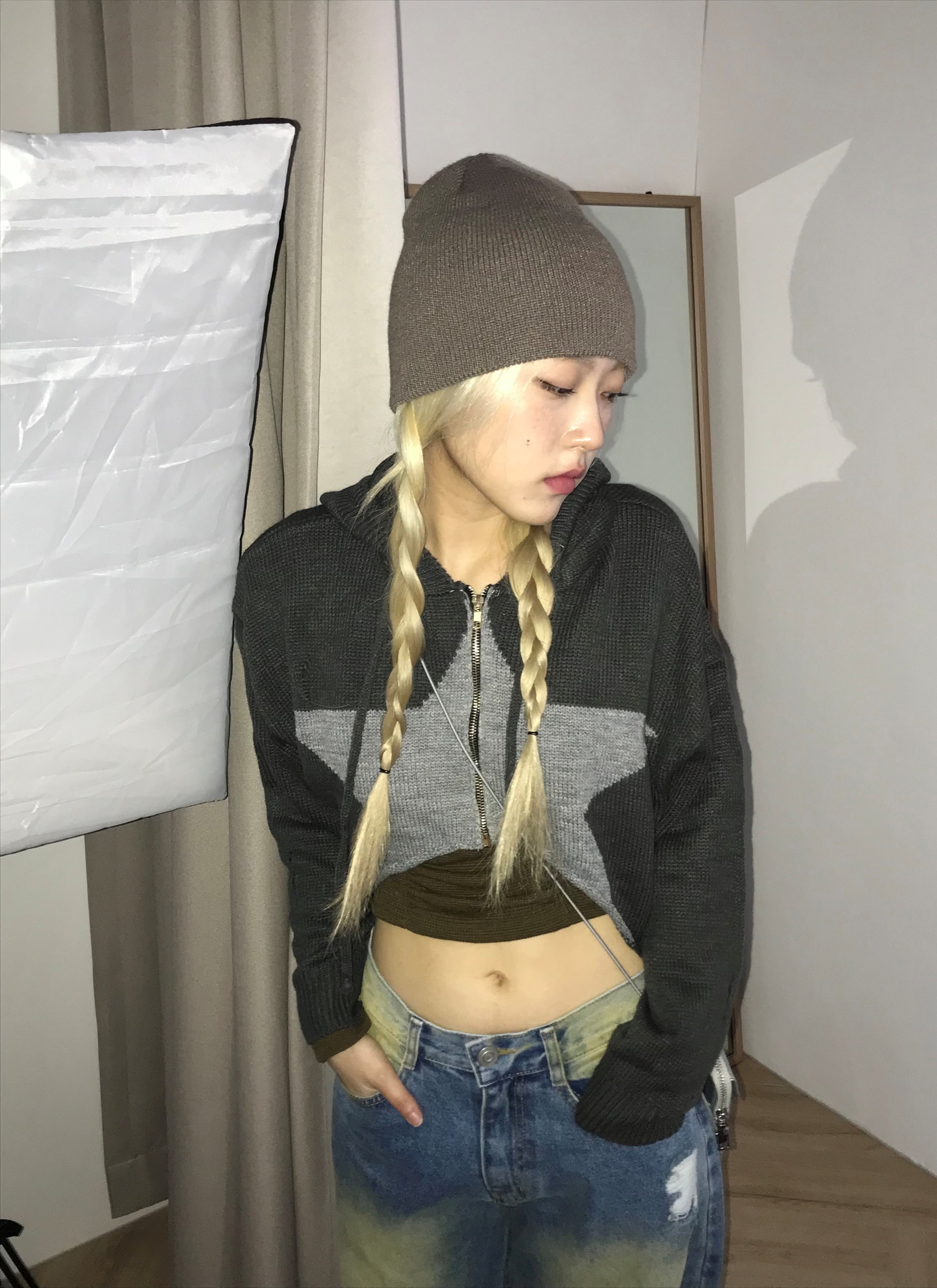 Marco crop knit zip up