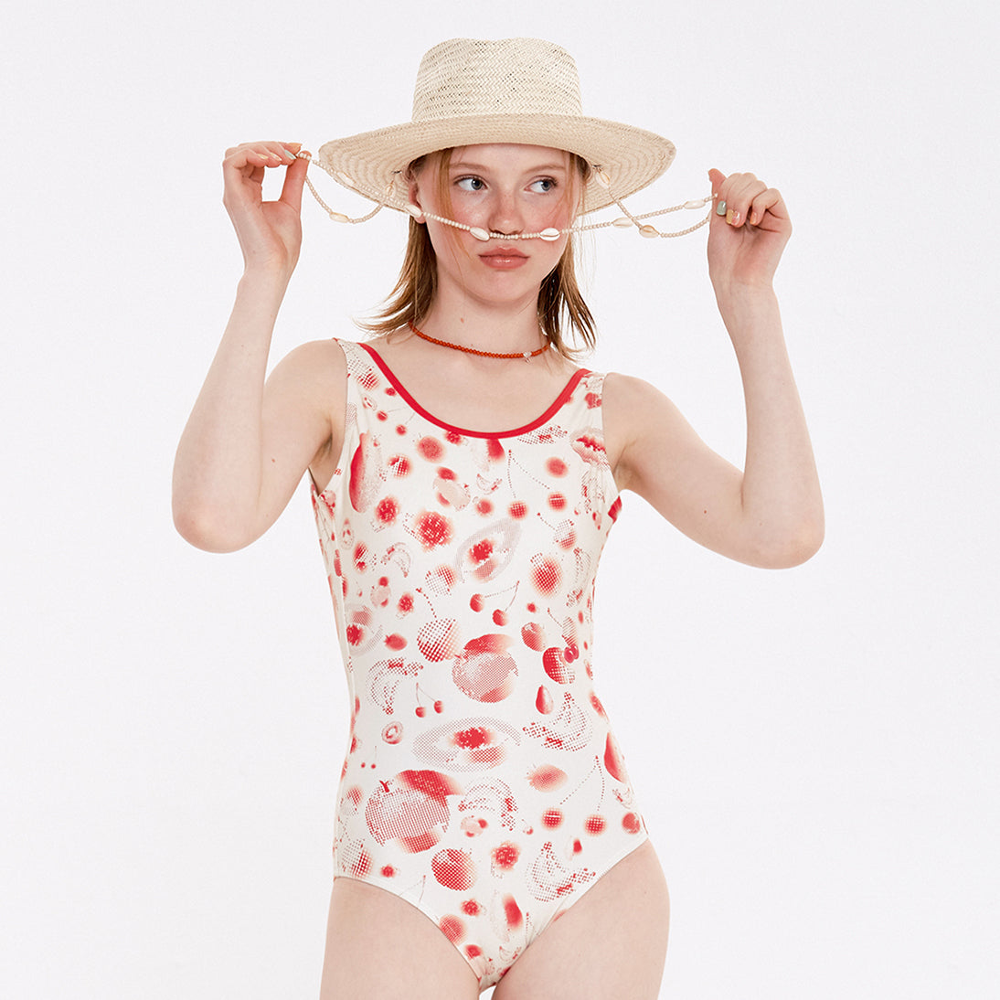 CHERRY PATTERN ONE PIECE SWIMSUIT [RED]