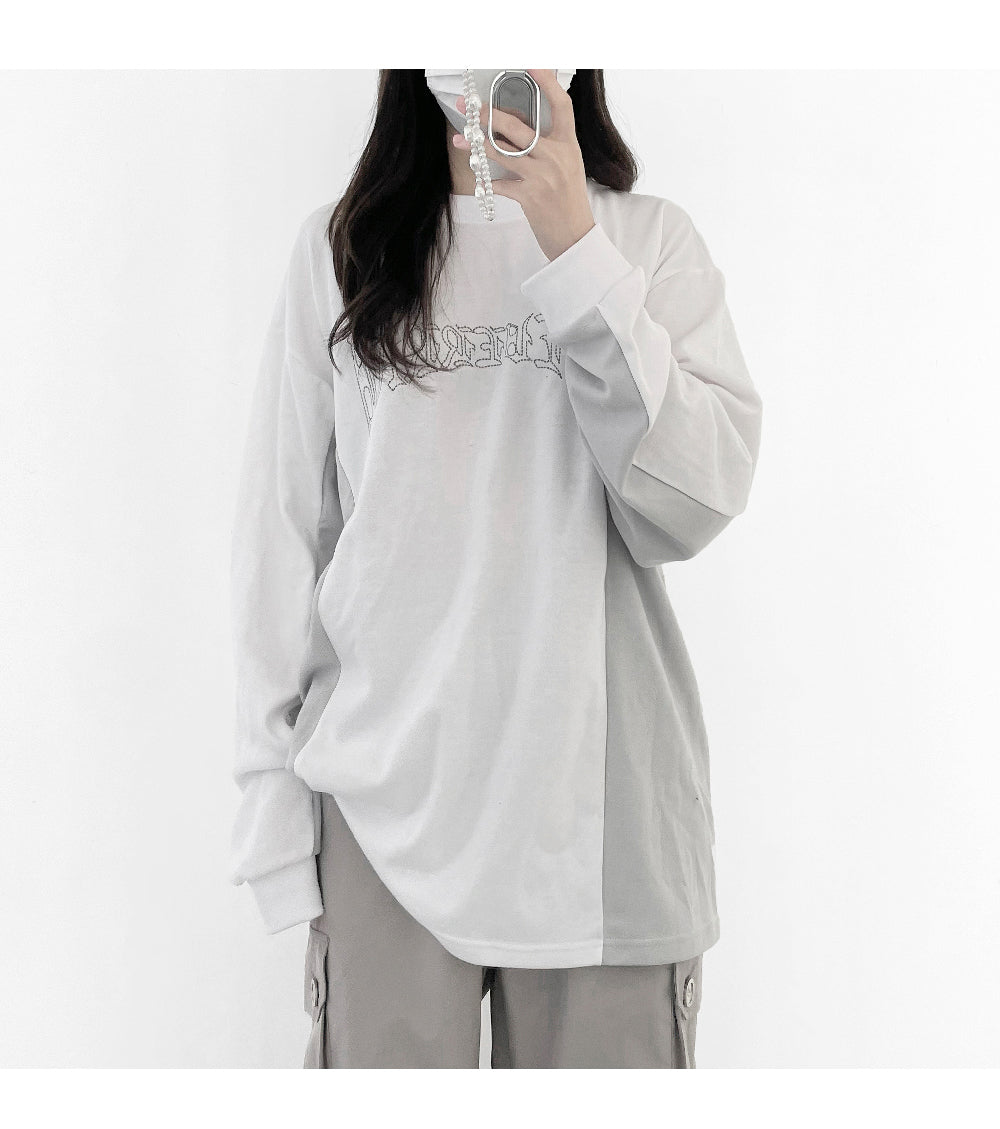 (Unisex) Lacing Color Loose Long Sleeve T (2 colors)