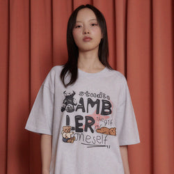 AMBLER 男女共用 Bear Patch オーバーフィット 半袖 Tシャツ AS1106