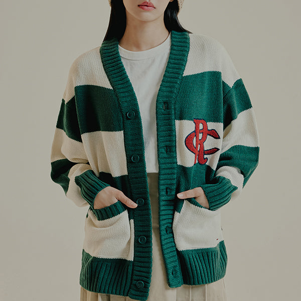 ATHLETIC LOGO STRIPE KNIT CARDIGAN