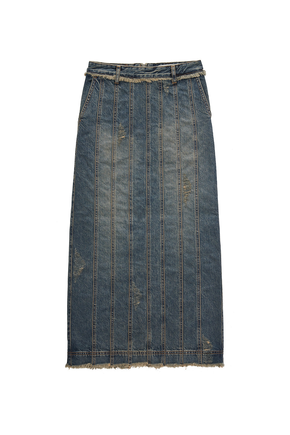 DENIM PANELLED LONG SKIRT (BLUE)