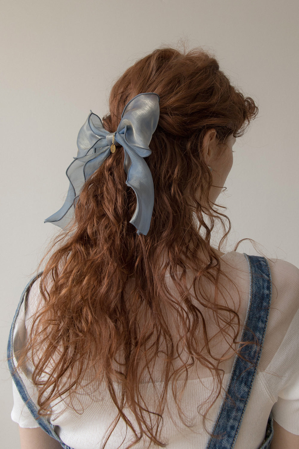 Blue organza ruffle ribbon hairpin