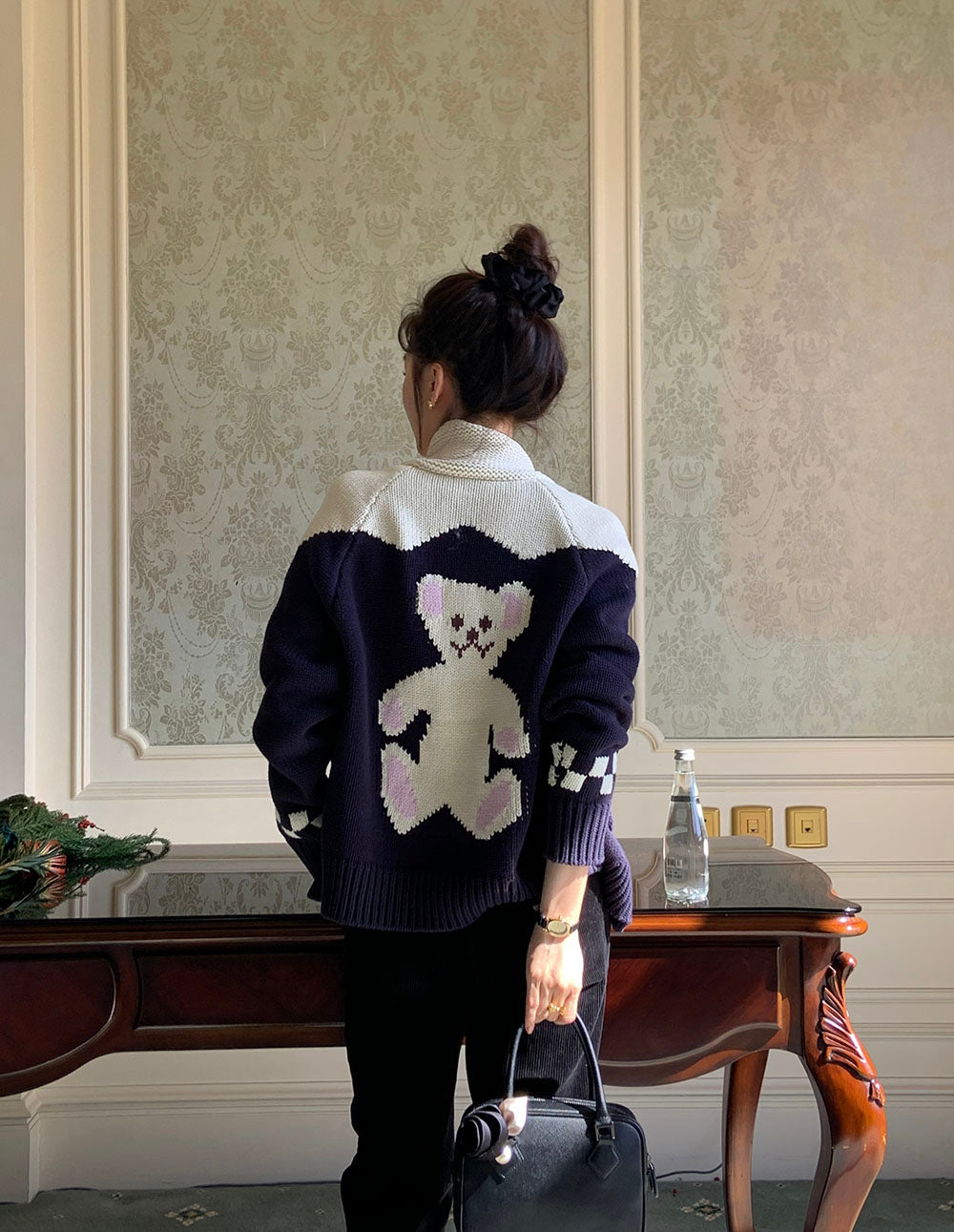 Teddy bear cardigan knit zip-up