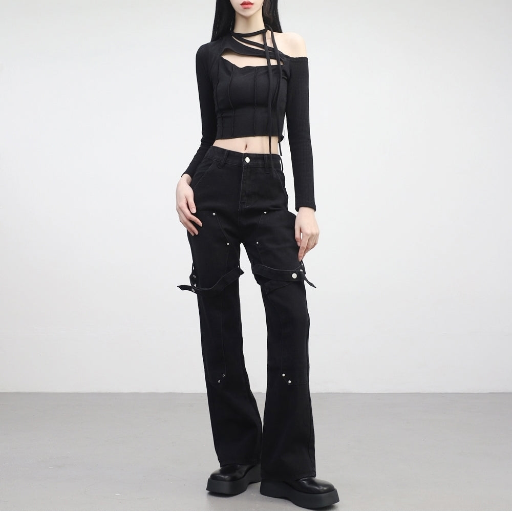 Alon Belted Bootcut Denim Pants