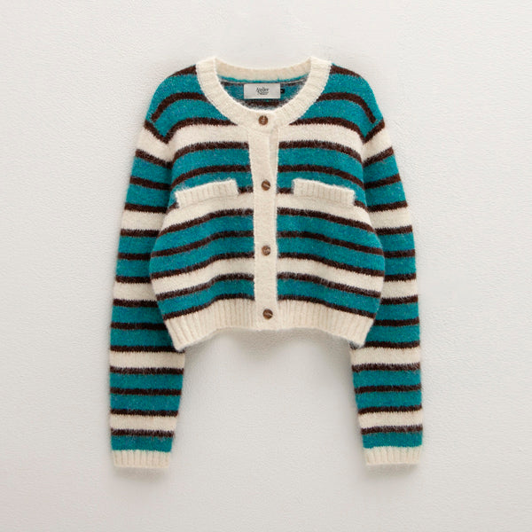 (CD-2082)Wool striped crop knit cardigan