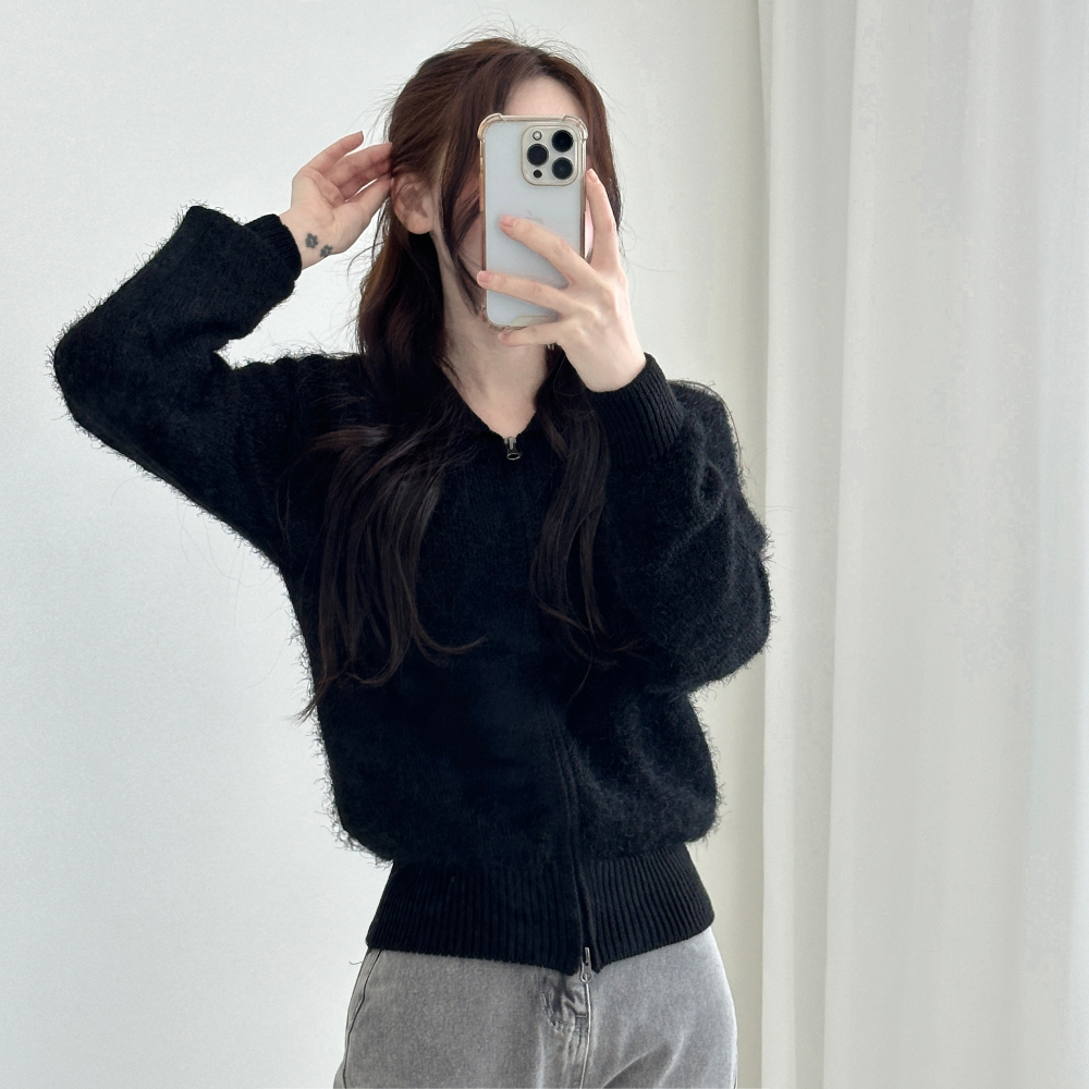 Angora Knit Zip Up