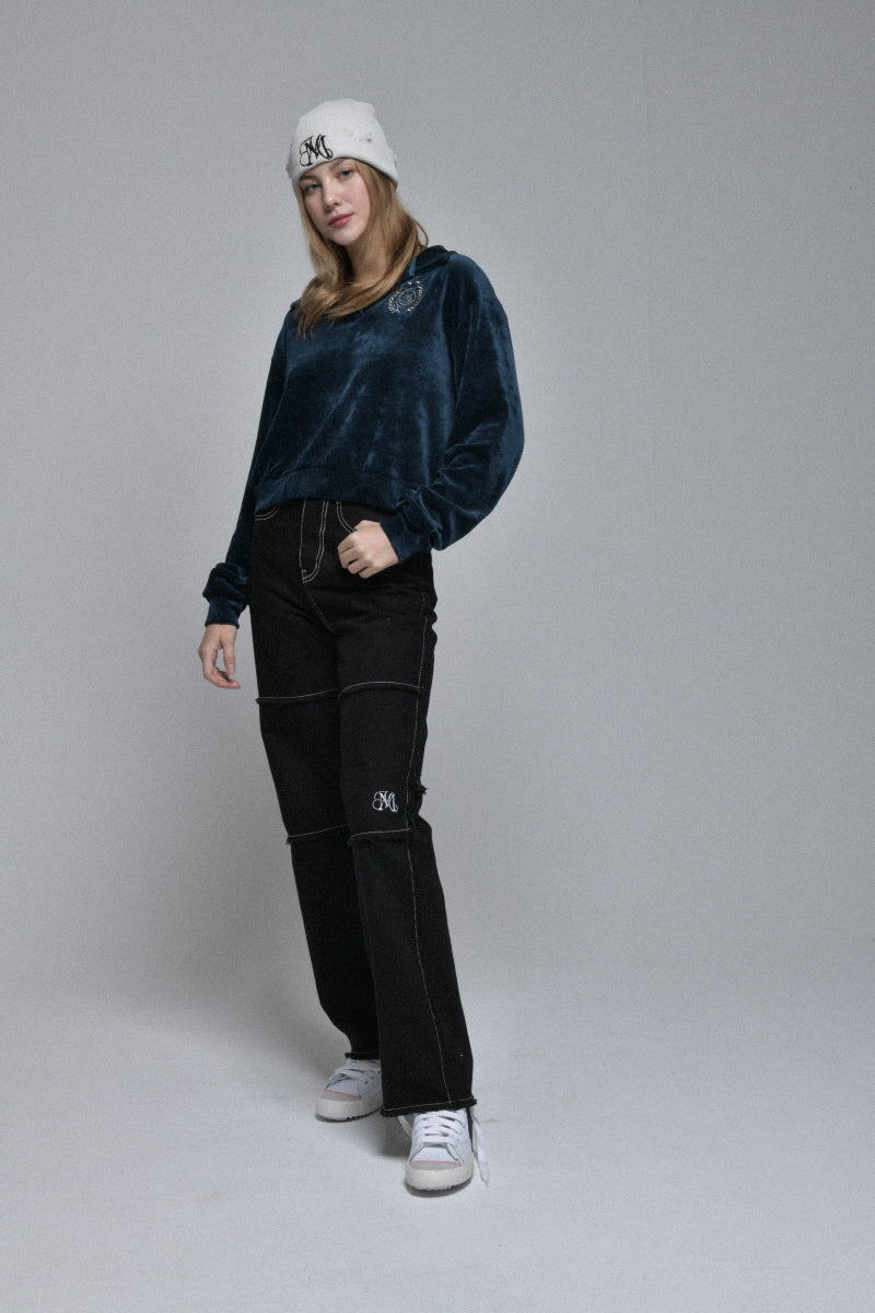 stitch cotton pants (black)