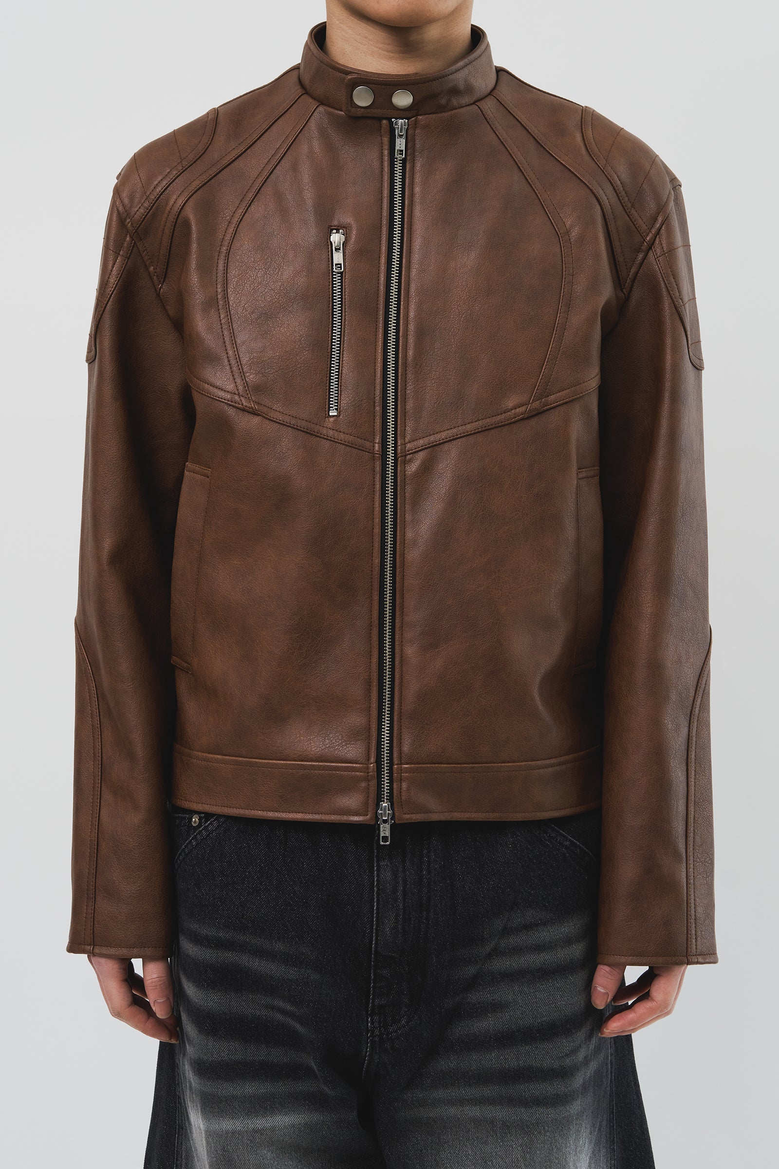 Clan Biker Leather Jacket (2color)