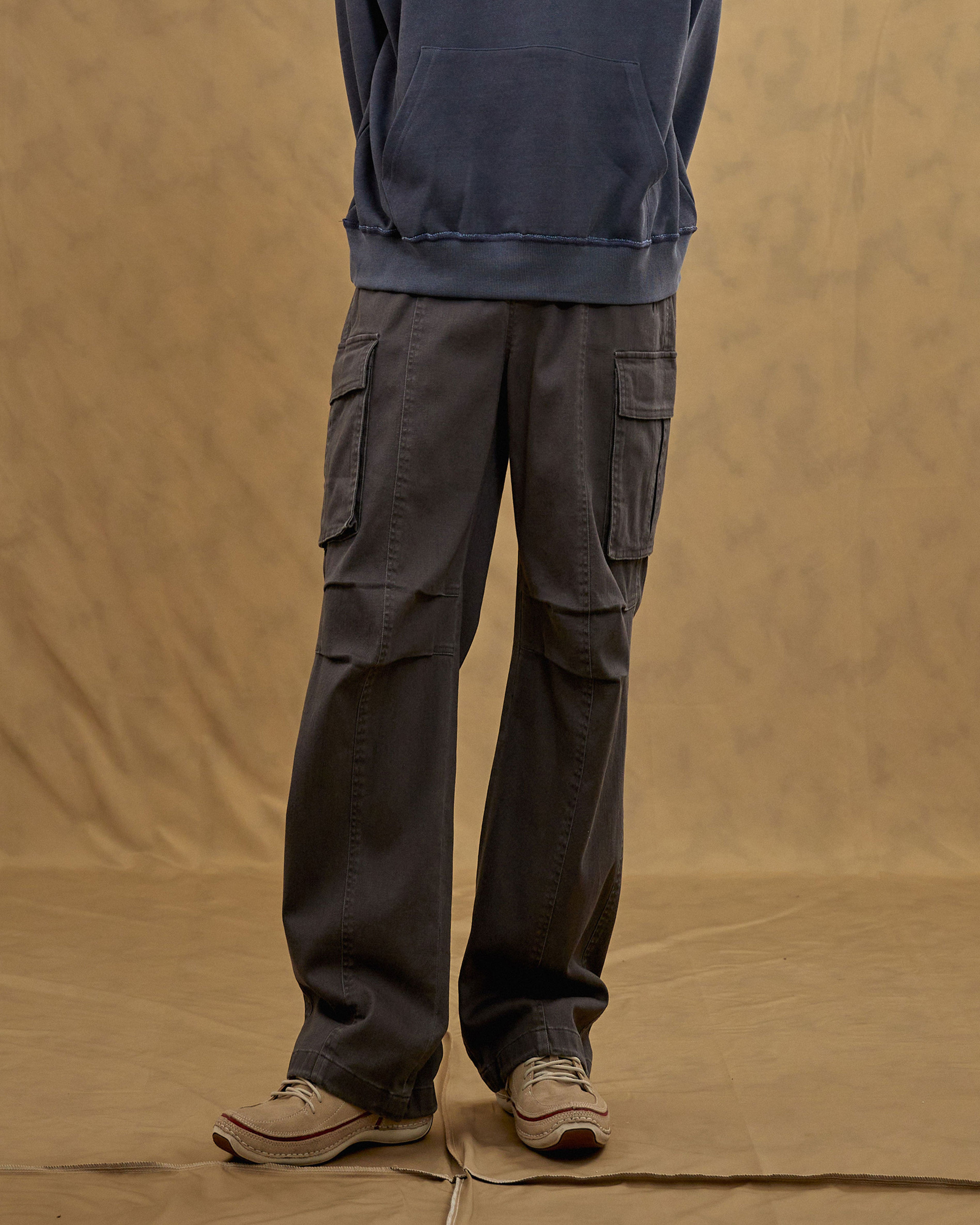 Washed Semi Wide Cargo Pants (Gray)