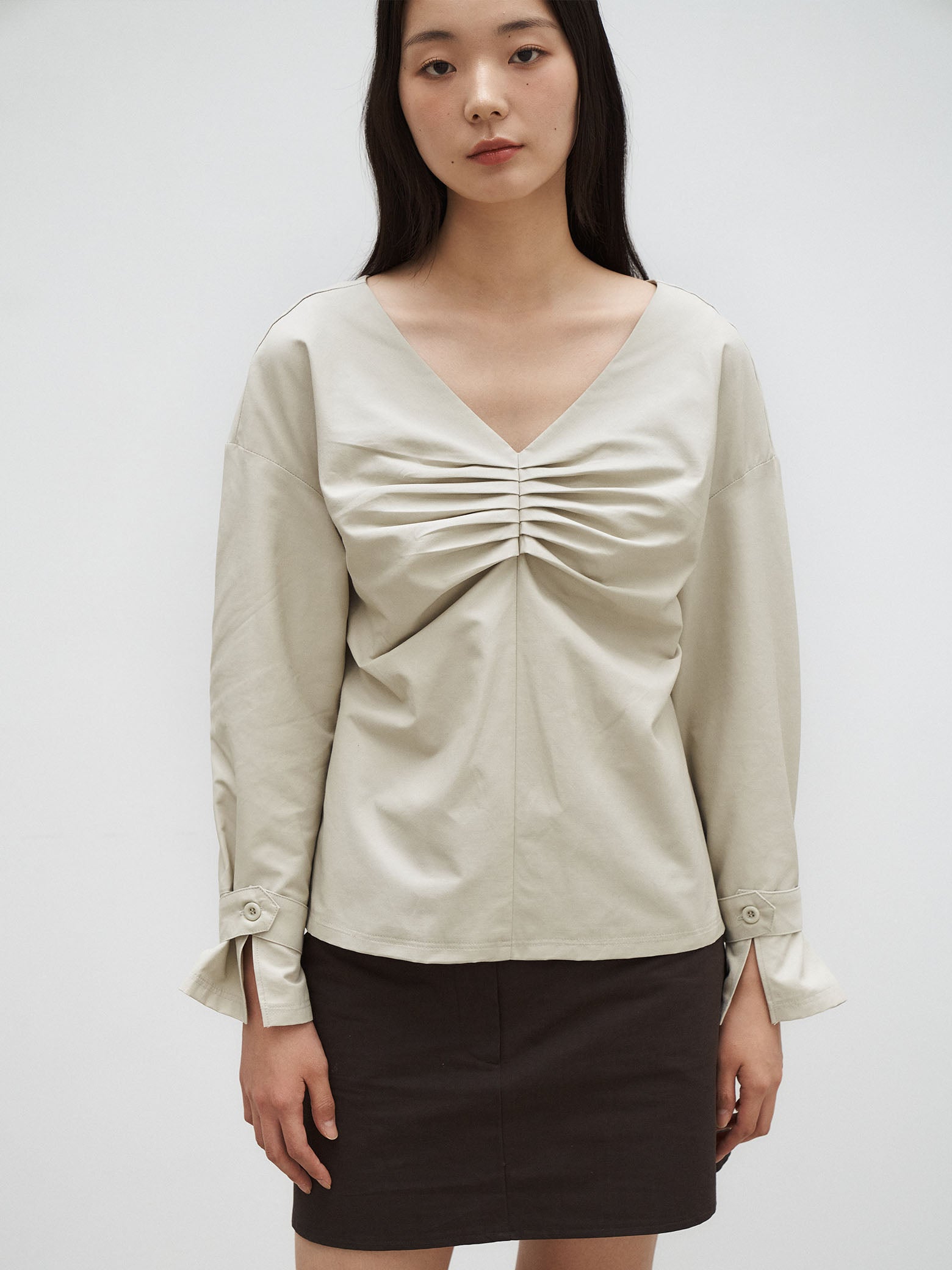 PINTUCK POINT BLOUSE [ MINT GRAY ]