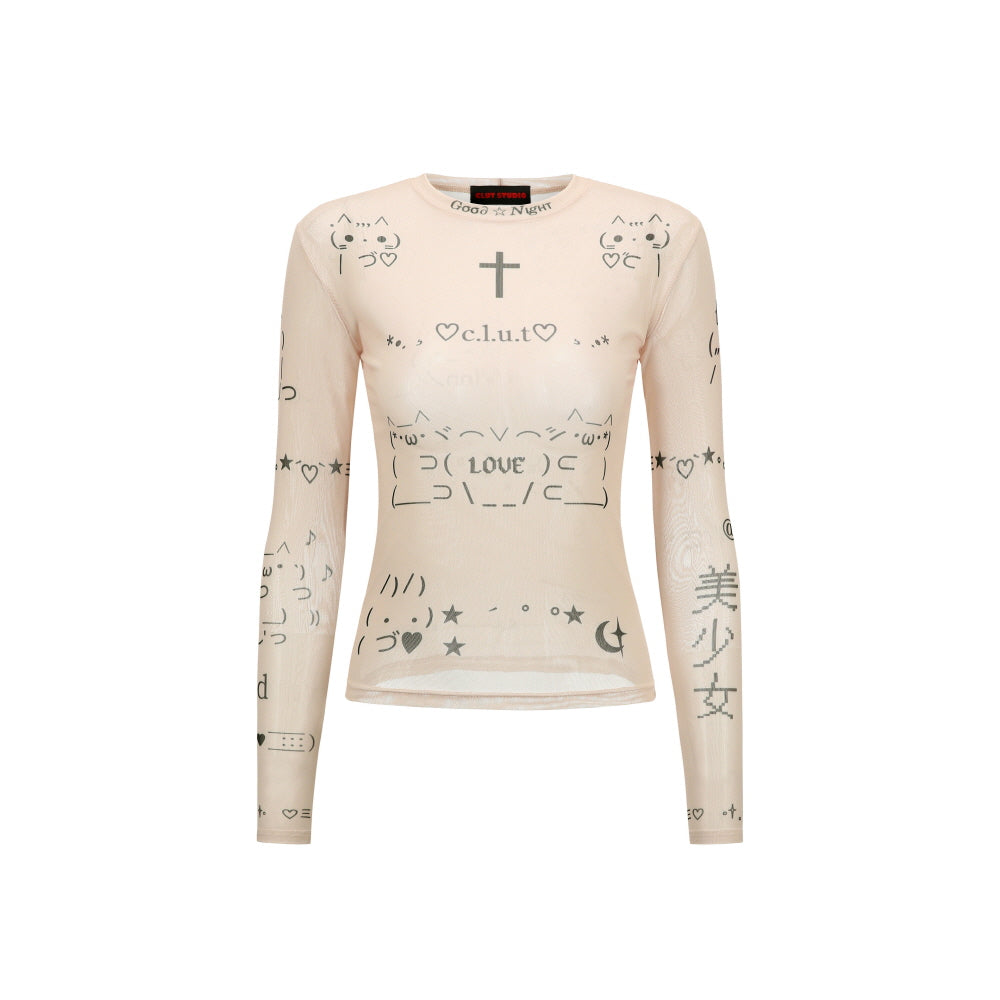 0 2 emoji mesh top - BEIGE