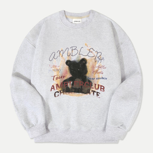 AMBLER 男女共用 Bear in flames オーバーフィット マンツーマンTシャツ AMM1202