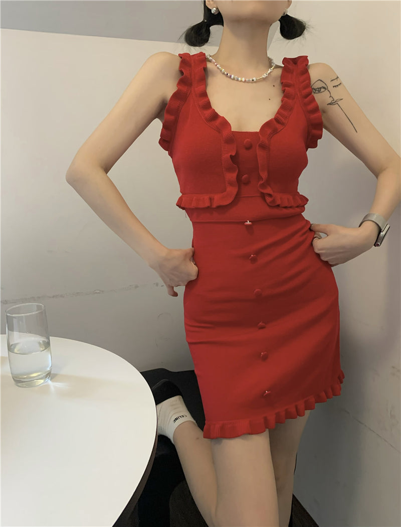 Red frill mini dress