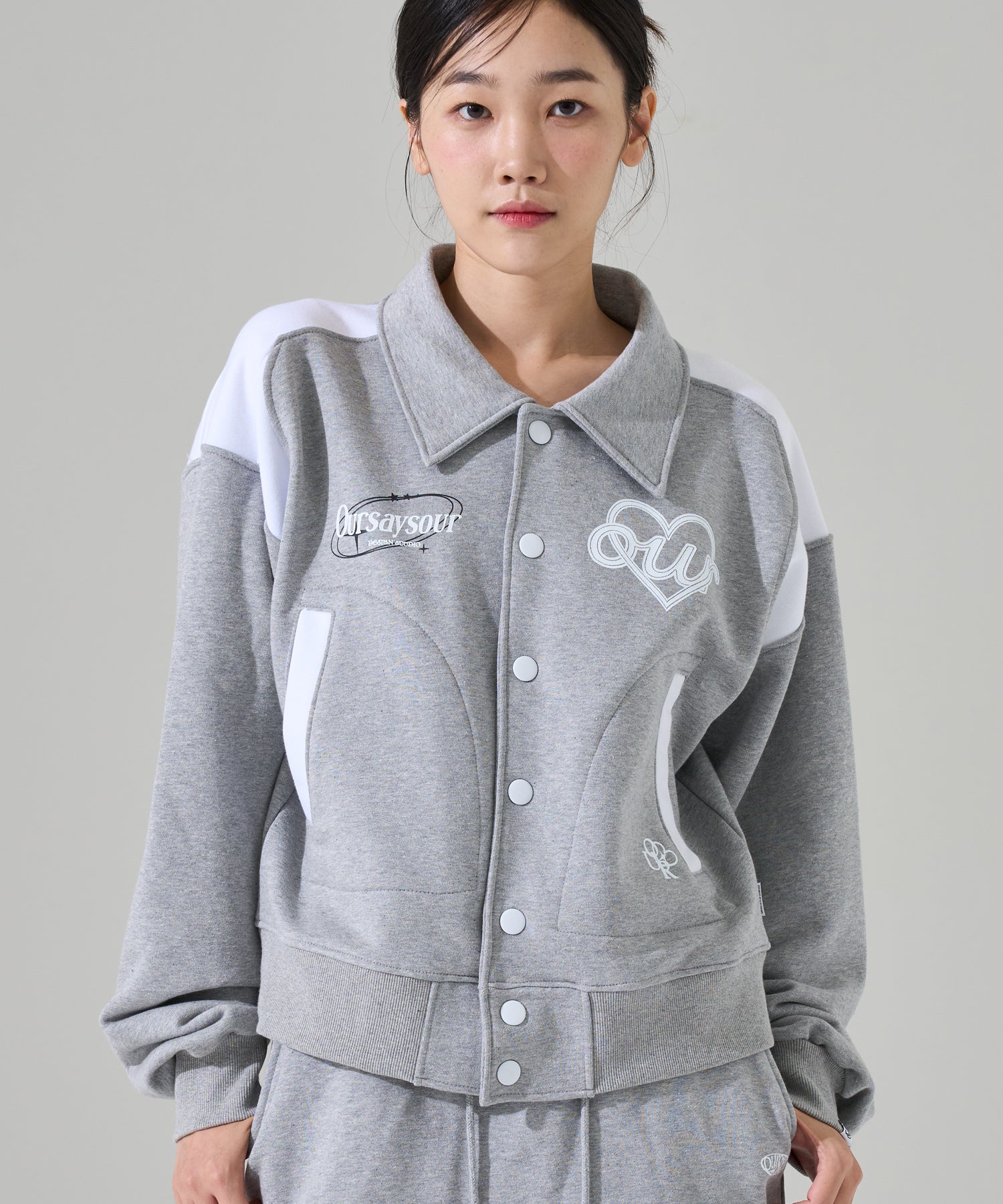 Our sweat varsity color matching jacket Melange/White