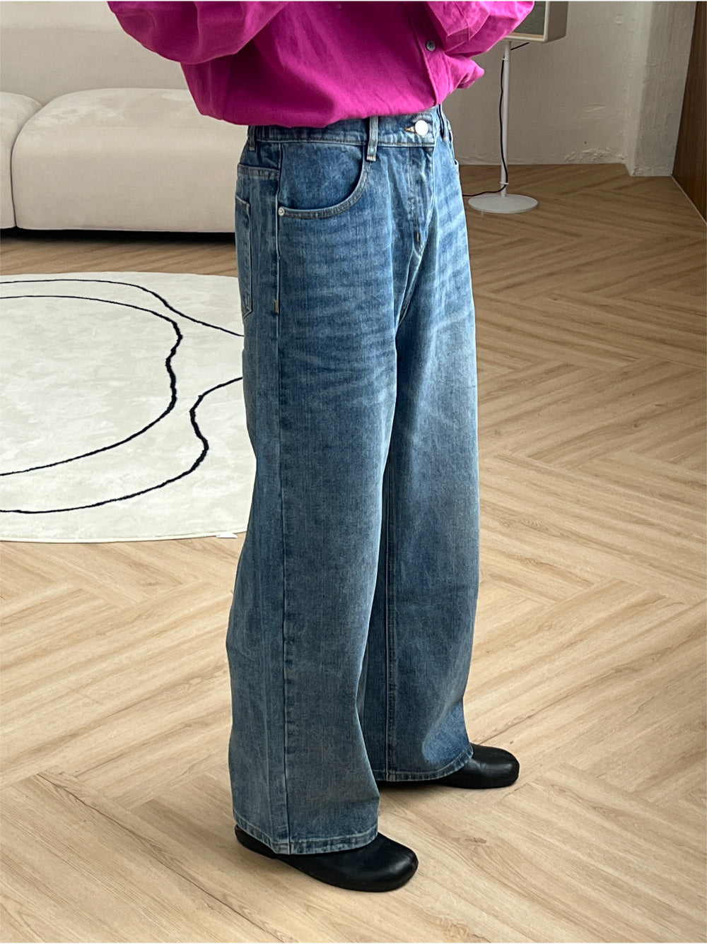 Long wide fit denim pants