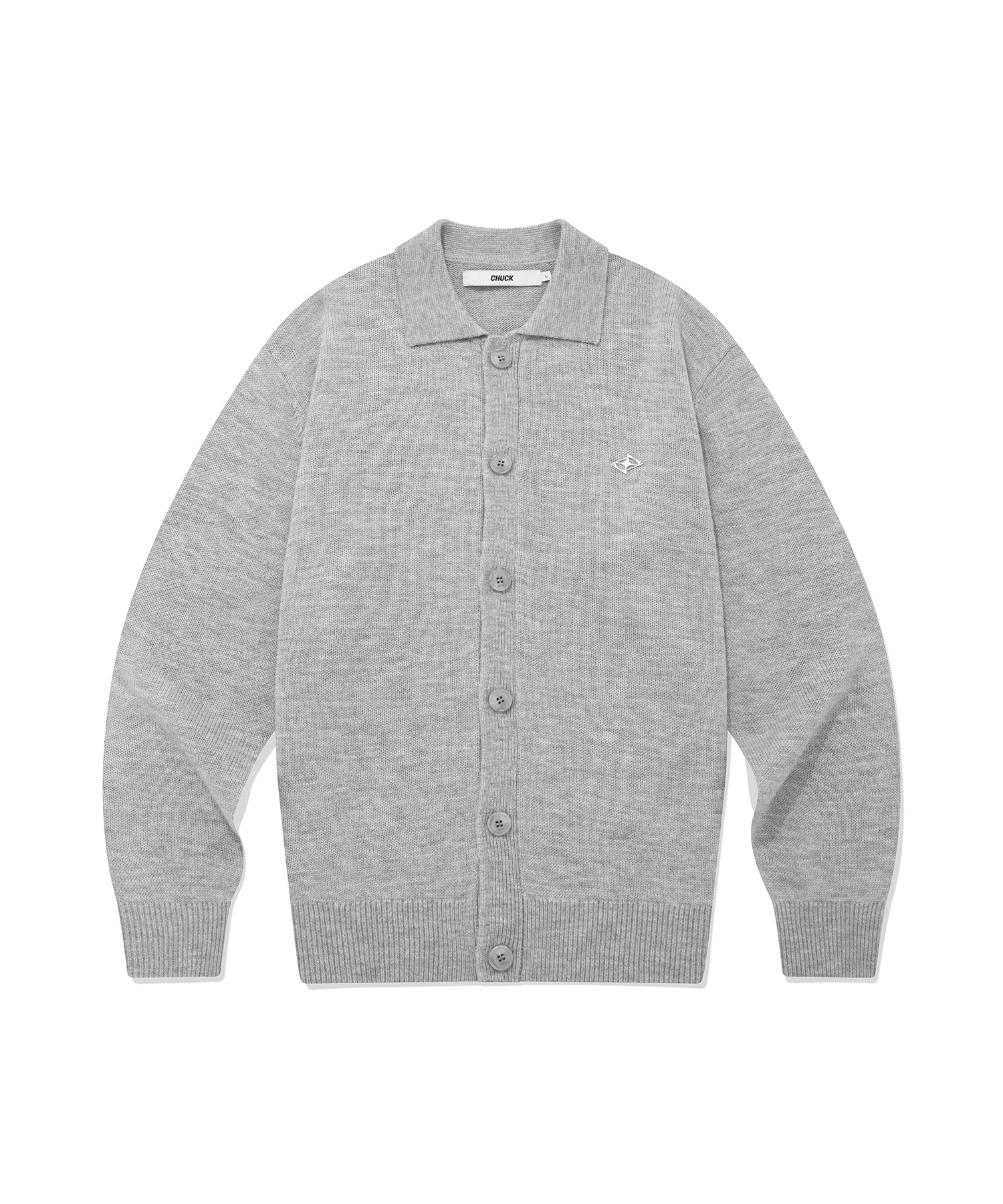 CHUCK シャープロゴカラーニットカーディガン / CHUCK SHARP LOGO COLLAR KNIT CARDIGAN (MELANGE GRAY)