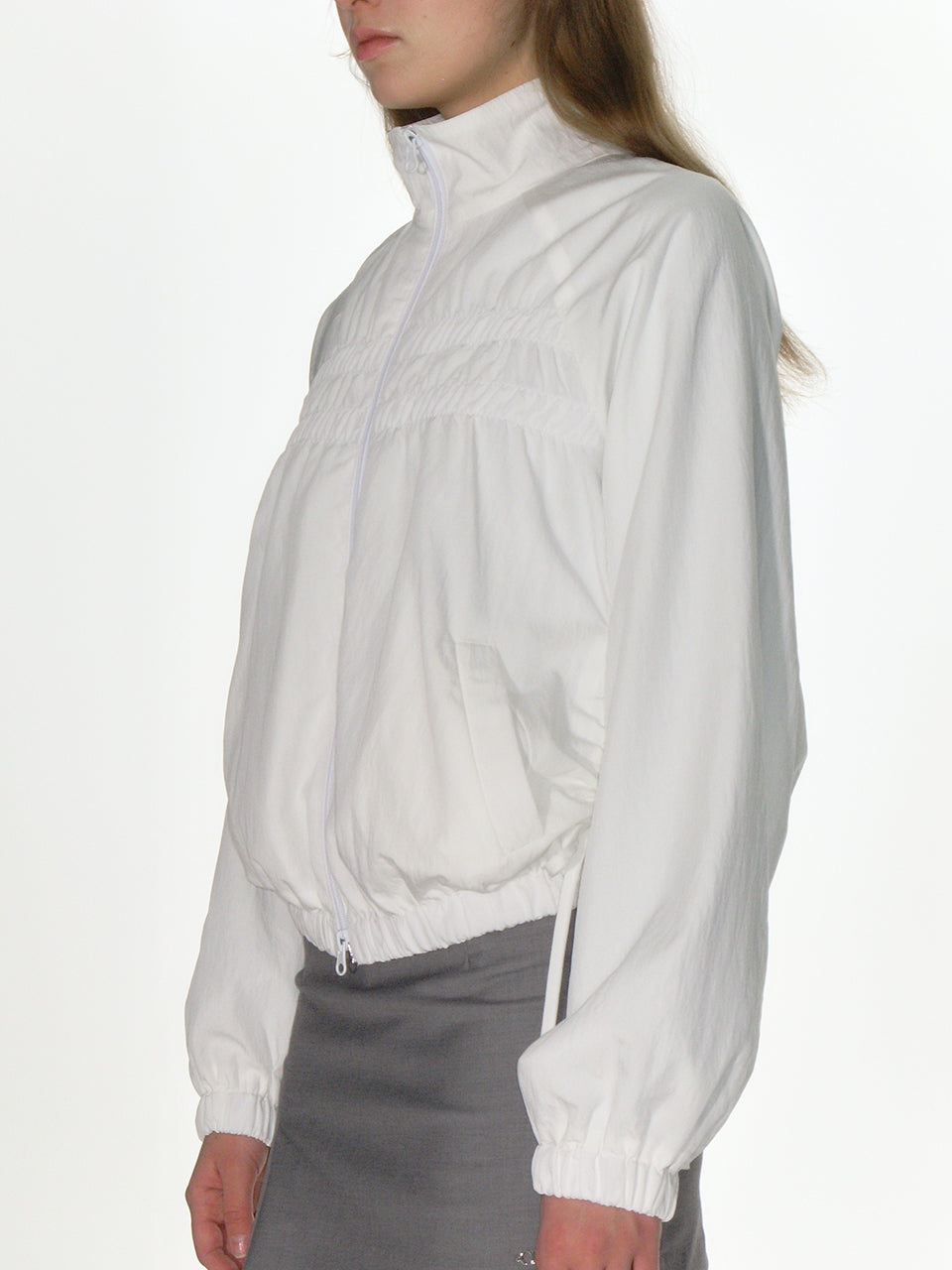 RIBBON SHIRRING WINDBREAKER_WHITE