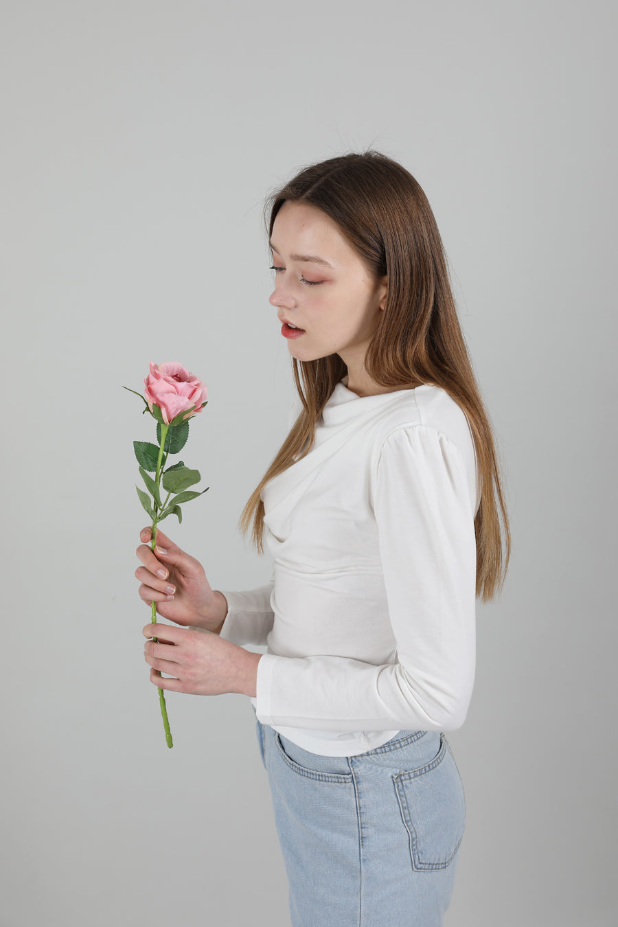 Drape Puff Shirring T-shirt White