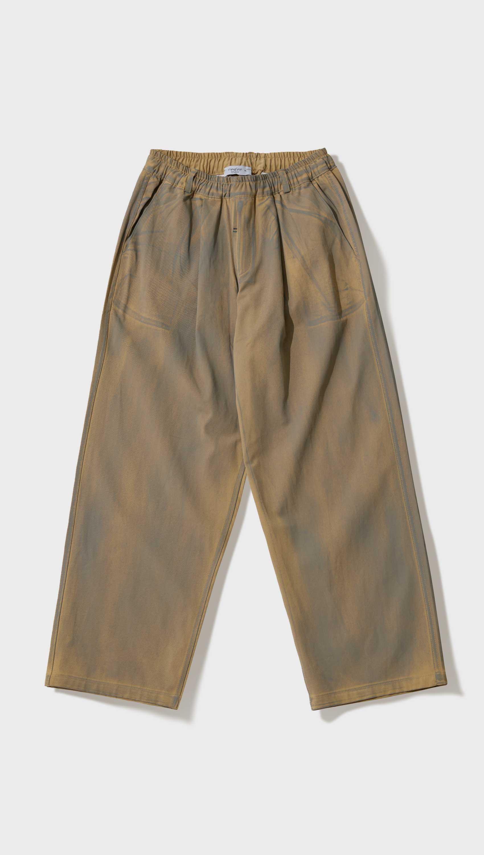 Dirty washed cotton long banding pants (Beige)