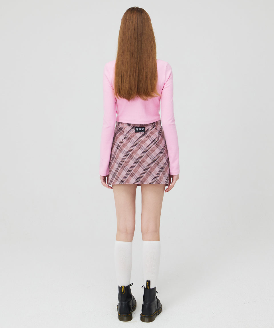 SQUARE NECK LONG SLEEVE CROP TOP _ PINK