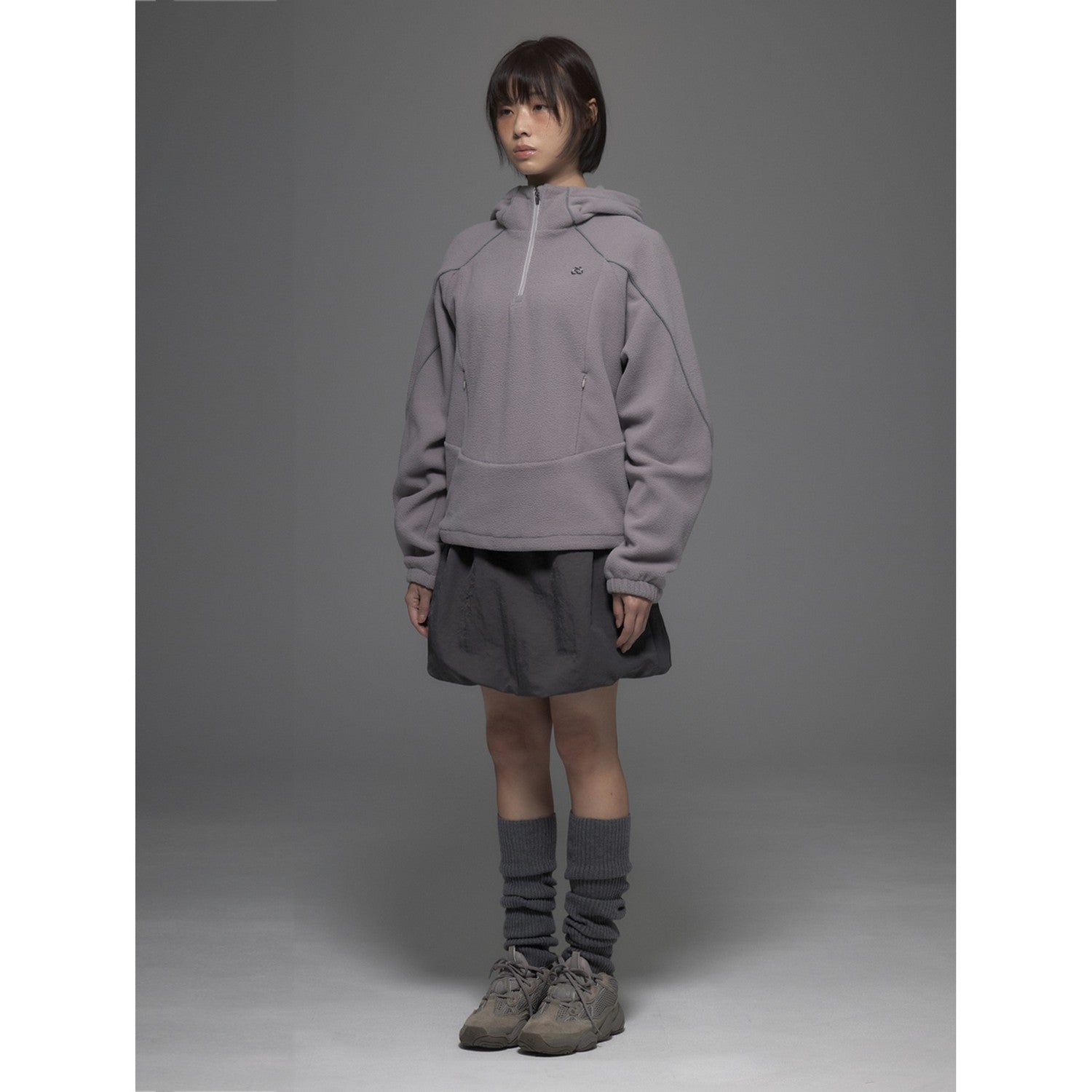 REFLECTIVE PANELED FLEECE ANORAK [GREY]