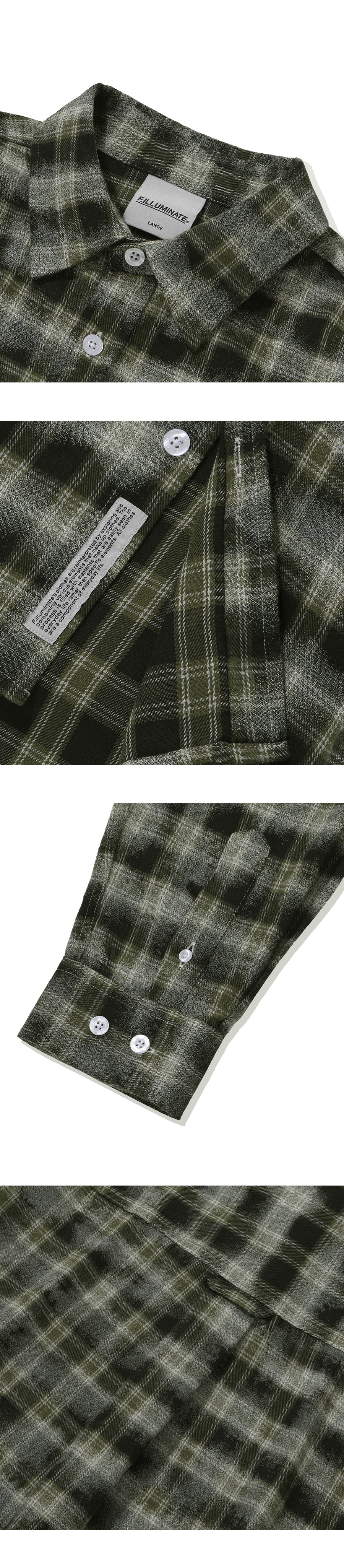 Overfit Damage Washed Check Shirt-Khaki