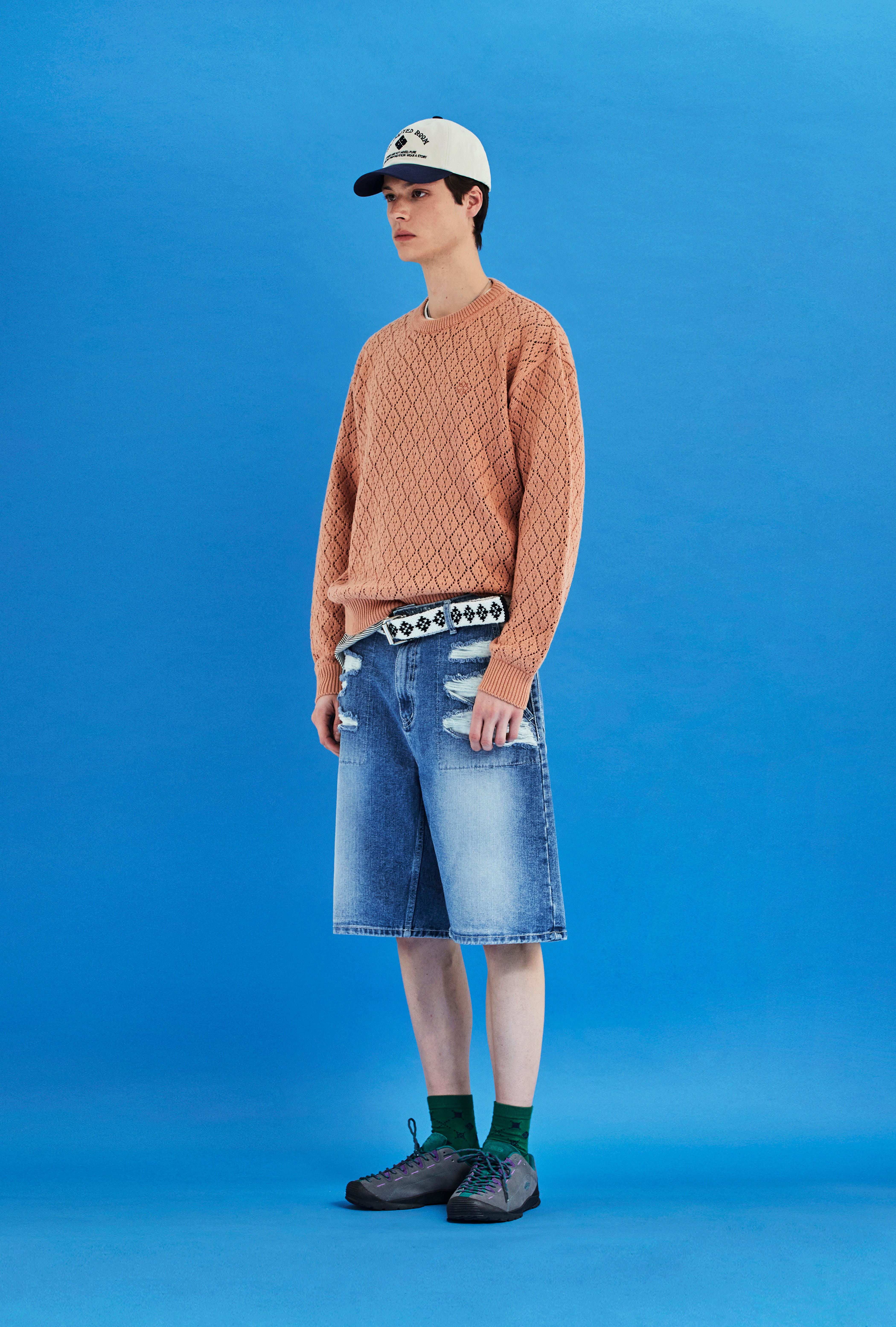 MESH ARGYLE KNIT / SALMON