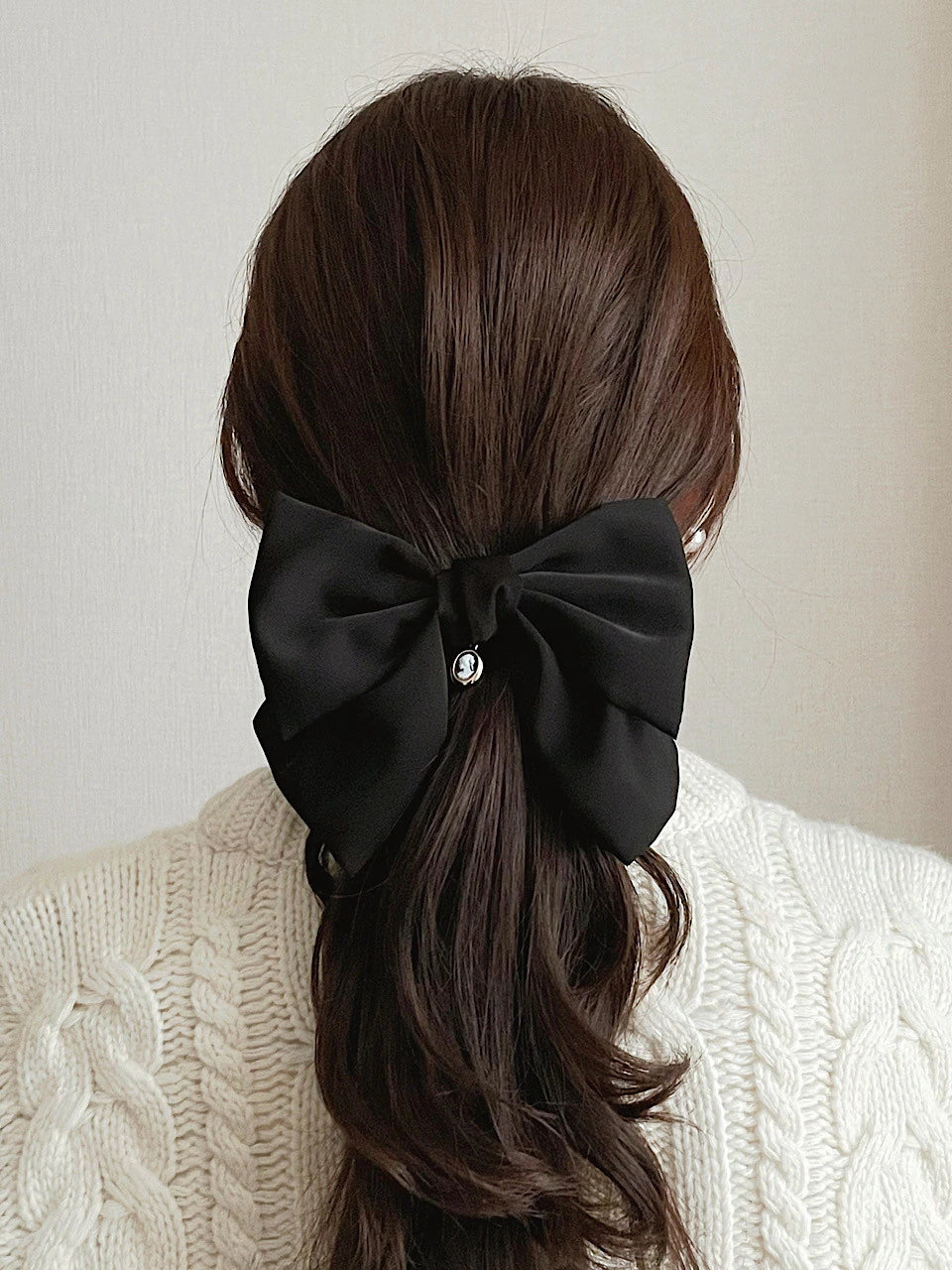 oar Vintage Cameo Satin Wide Ribbon Barrette [Black]