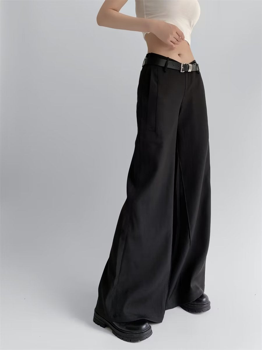 Belted semi bootcut slacks