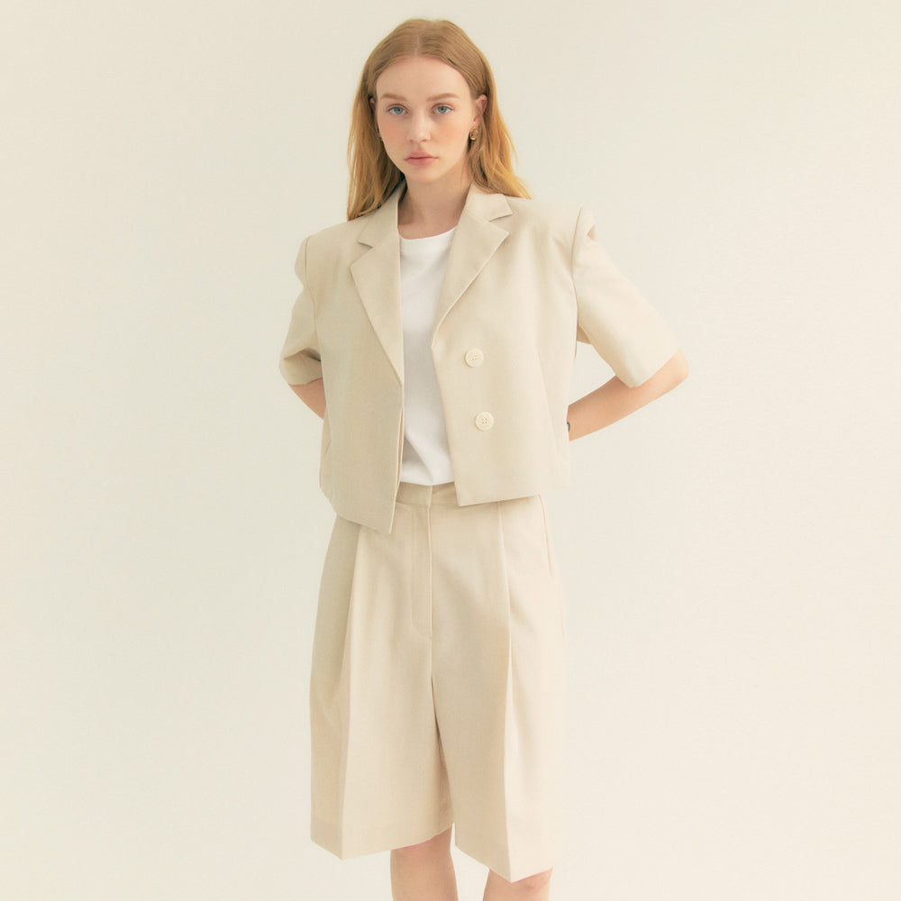 Crop Unbal Half Sleeve Jacket (Ivory)