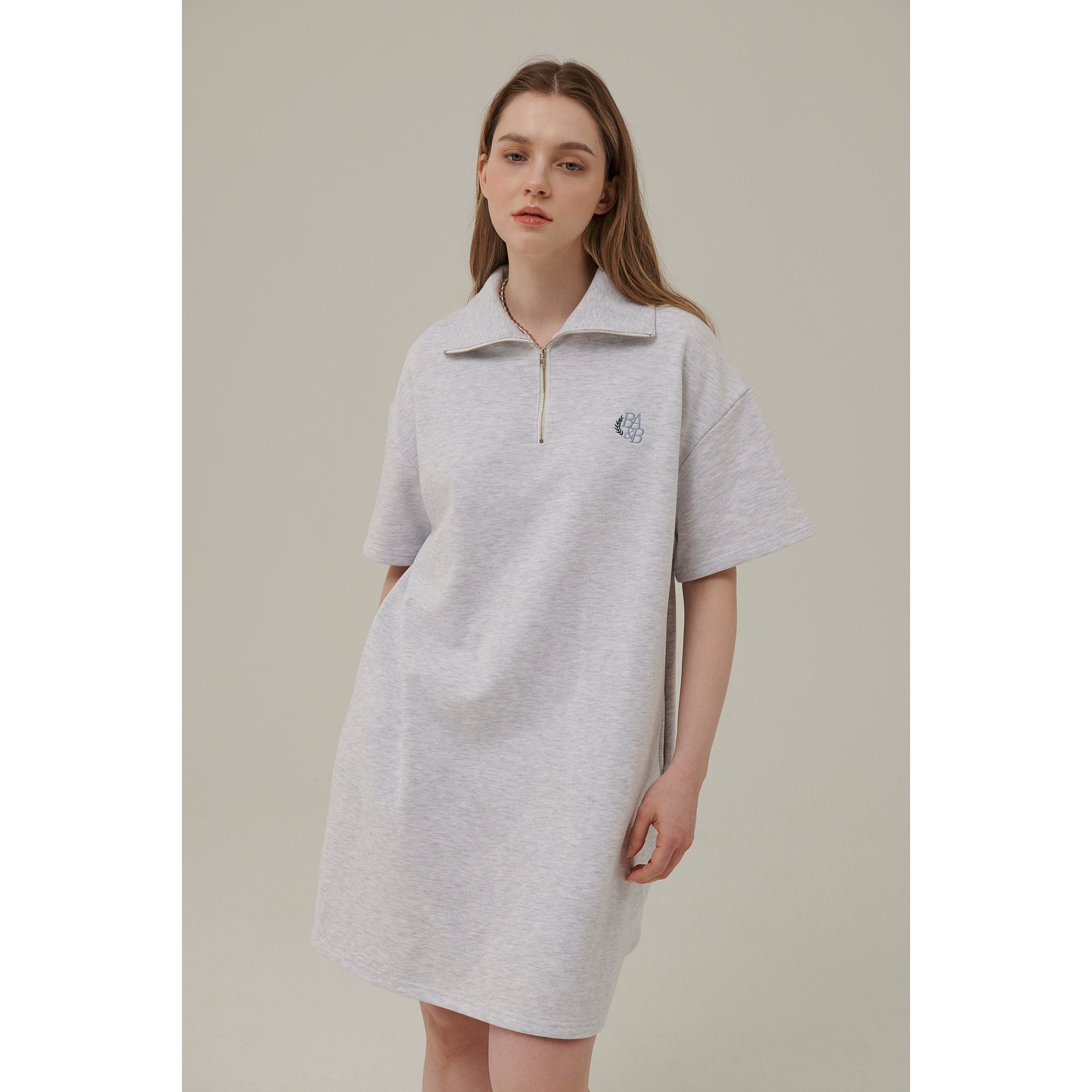 SMALL LOGO HALF ZIPUP MINI DRESS_WHITE MELANGE