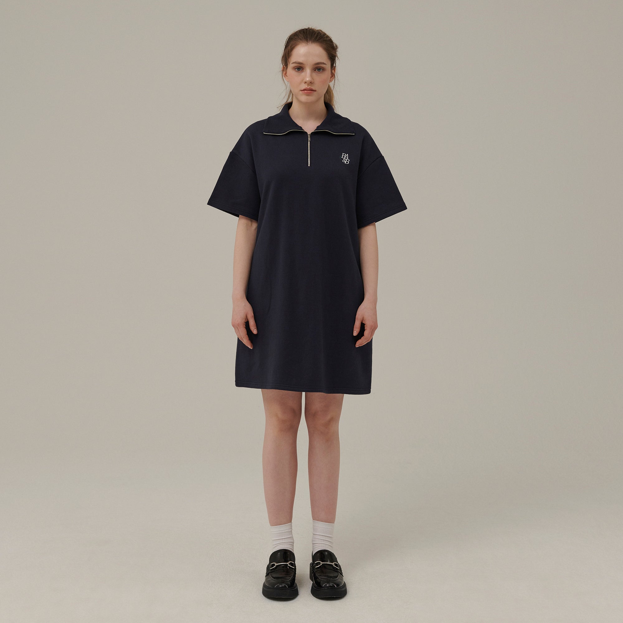 SMALL LOGO HALF ZIPUP MINI DRESS_NAVY