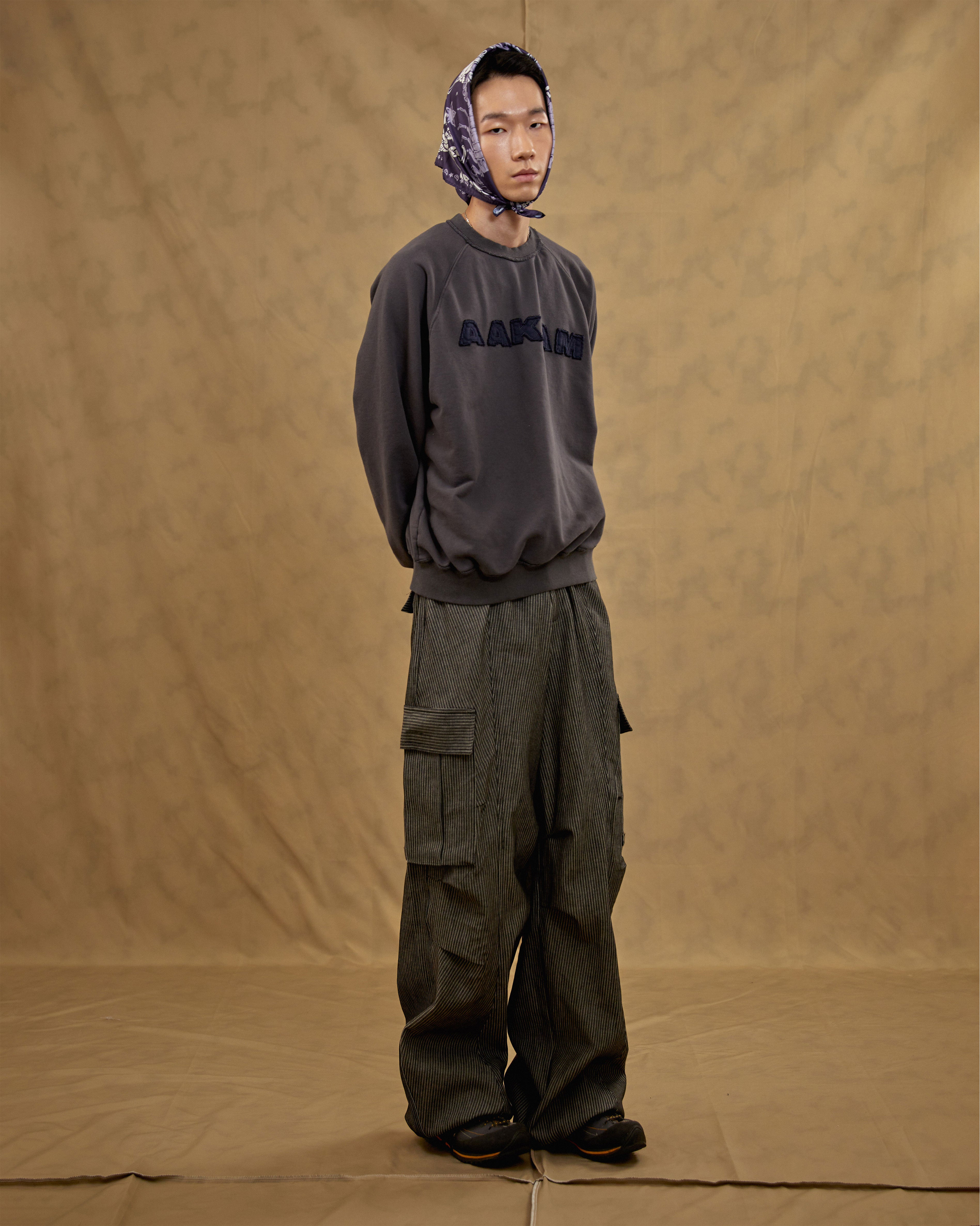 Stripe Wide Cargo Pocket Pants (Black)